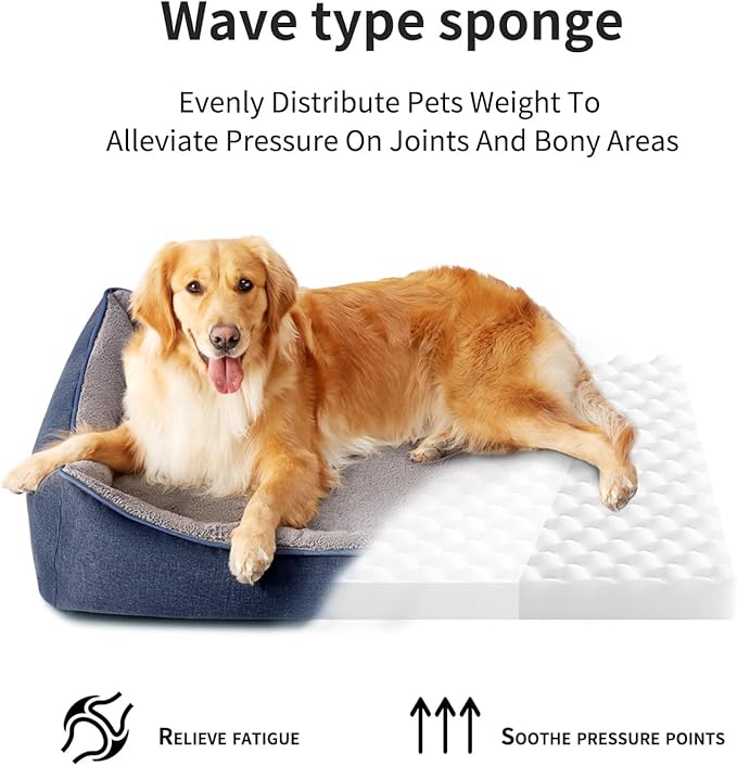 Orthopedic Dog Beds Medium Sized Dog, Durable Egg Crate Foam Sofa Dog Bed with Washable Removable Cover, Waterproof Lining, Pet Beds for Medium Dogs, Navy