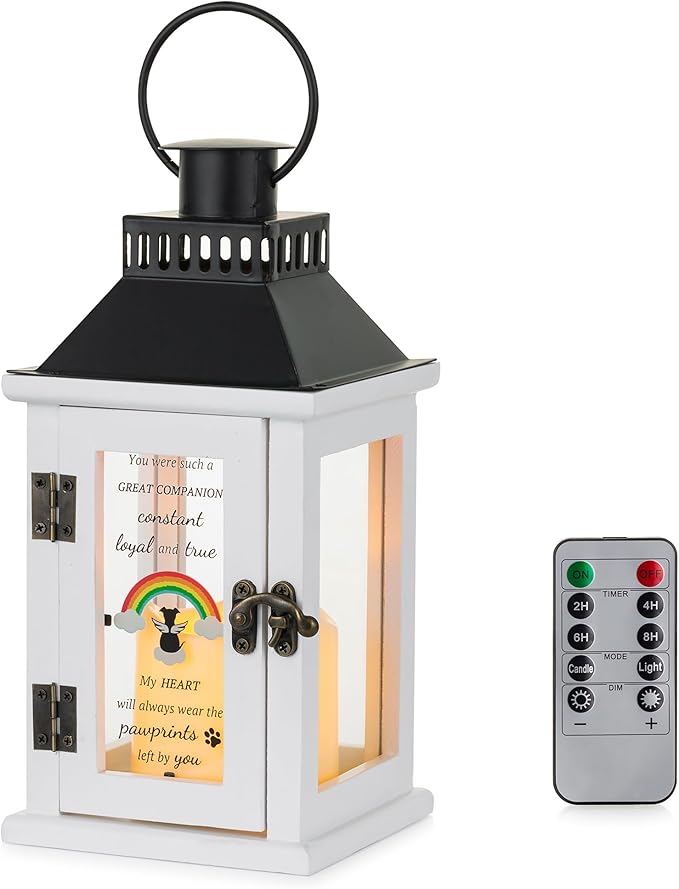 Memorial Gifts for Loss of Dog - Pet Sympathy Remembrance Passing Away Gift Ornament with LED Candle, White Bereavement Funerary Lantern Decor with Remote Control