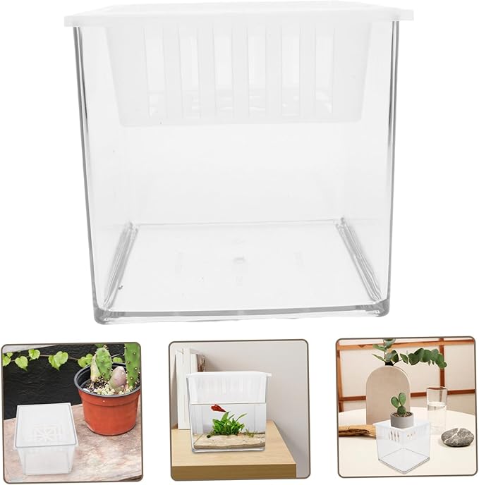 Balacoo Clear Plastic Fish Breeding Box Lightweight Hydroponic Aquarium Planter with Desktop Plant Basket for Betta Fish Terrarium and Tank Decoration Office