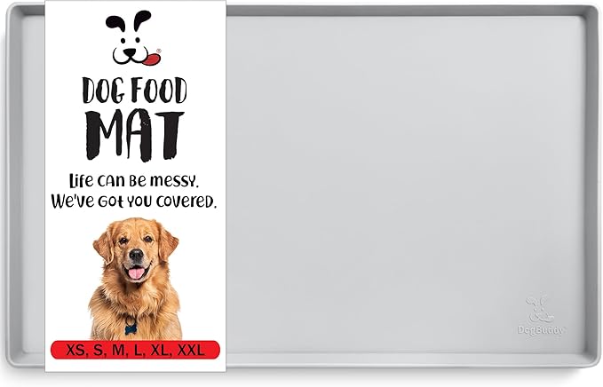 DogBuddy Dog Food Mat – Waterproof Dog Bowl Mat for Food and Water, Silicone Pet Feeding Mats for Floors, Non-Slip Placemat with High Edges for Dogs Bowls, Puppy Essentials (Small: 19"x12", Mist)