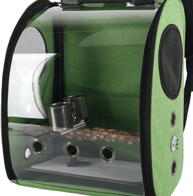 Compact Carrier for Birds with Clear View and Travel Features, Green