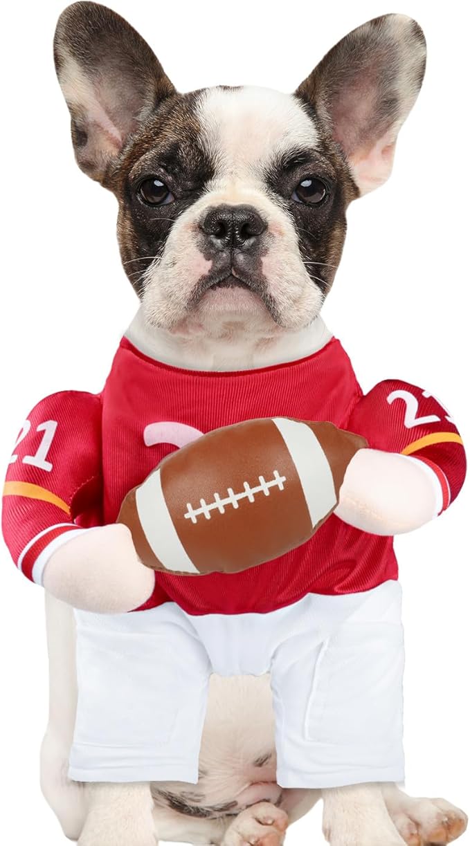 DELIFUR Football Player Dog Costume - Adjustable Funny Halloween Costume for Small Medium Dog (Football, Medium)