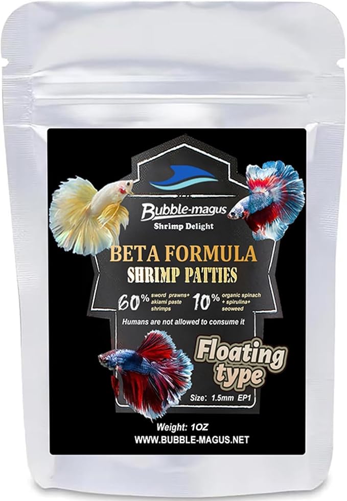 Bubble Magus Fish Food, Betta Fish Food, Contains 60% Shrimp Meat+10% Aquatic Algae All Natural Protein, Rich in Calcium, for Betta's Healthy Development and Cleaner Water (1 Pack, 1oz)