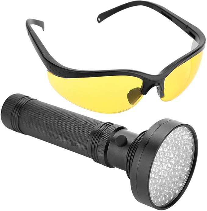 2Pcs Flashlight Black Light with Sunglasses 100 LEDs Handheld Blacklight Flashlight Pet Urine Detector for Dog Cat Urine Dry Bed