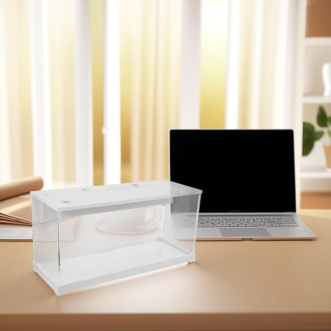 Small Acrylic Betta Fish Tank with LED Light, Desktop Silent Filter Circulation Aquarium for Home and Office, Water Change-Free Easy-Care Fish Bowl, White
