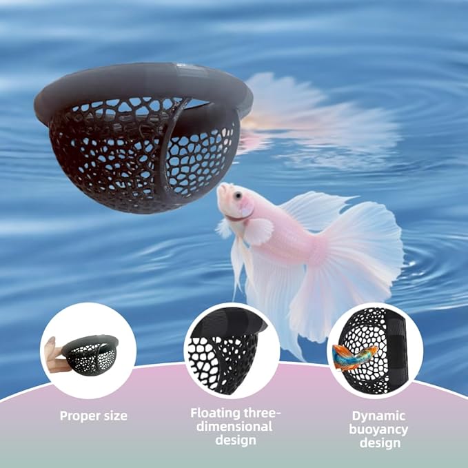 Laoha 2 PCS Floating Betta Hammock & Shrimp Shelter – 3D Printed Aquarium Decor with Feeding Ring, Safe Resting Spot for Betta Fish, Shrimp and Small Fish