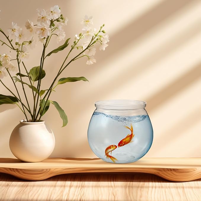 1 Gallon Fish Bowl - Round Plastic Break-Resistant Aquarium, Crystal Clear Small Fish Tank for Goldfish, Home Desktop Decor, Party & Office Decoration(3 ps)