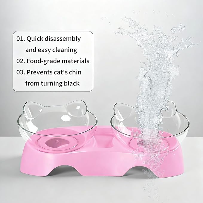 MILIFUN Cat Bowls, Cat Food Bowls Elevated Tilted, Anti Vomiting Kitty Bowl for Puppy and Bunny, Orthopedic Pet Bowl for Indoor. (Pink)