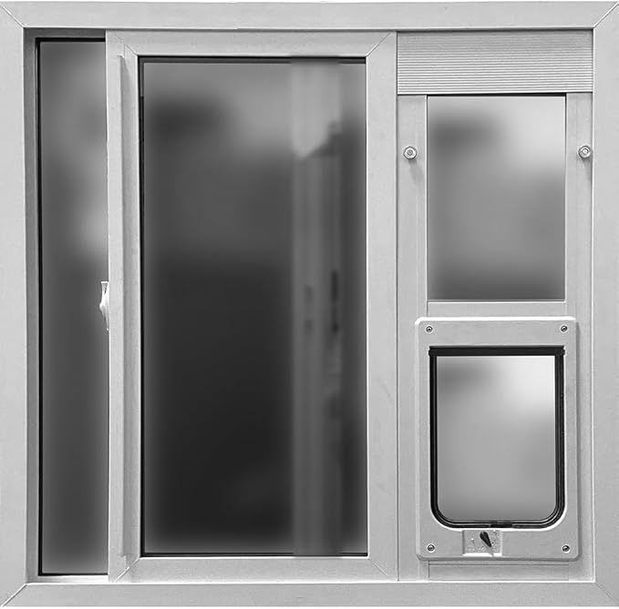 Ideal Pet Products Aluminum Vertical Sash Window Pet Door, Adjustable Sizes to Fit Window Heights from 43-7/8” to 46-1/2”, Chubby Kat 7-1/2” x 10-1/2” Flap Size