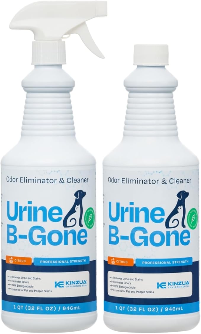Urine B-Gone, Professional Enzyme Odor Eliminator & Pet Stain Remover, Human, Cat & Dog Urine Cleaner, Effective on Laundry, Carpets & More, Citrus Scent, 32oz, Pack of Two