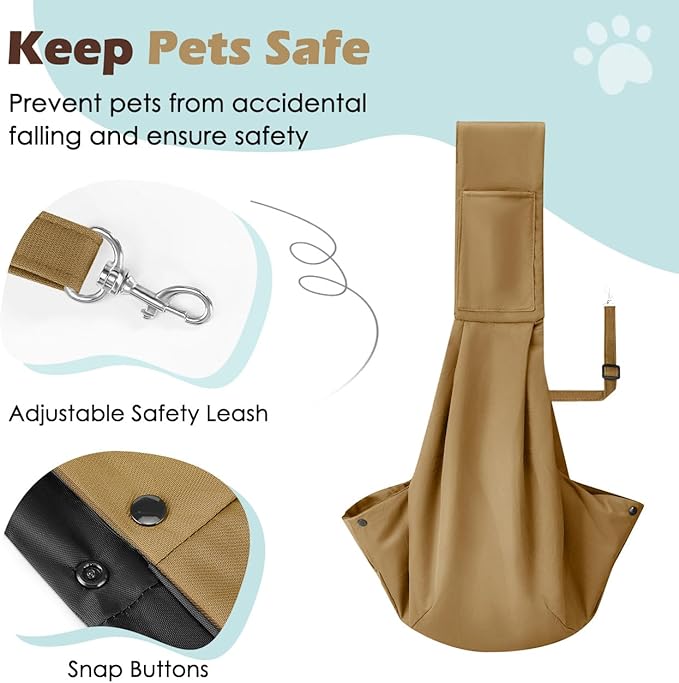 Pawaboo Small Dog Sling Carrier, Reversible Hands Free Dog Sling Carriers for Small Dogs and Cats, Puppy Slings Carrier with Safety Harness, Puppy Essentials, Khaki