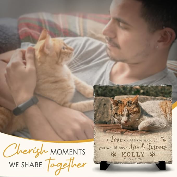 Custom Memorial Stones for Cats - Bereavement Gifts for Loss of Pet - Customizable Square Headstones for Cat - Ideal for Garden Marker & House Decor