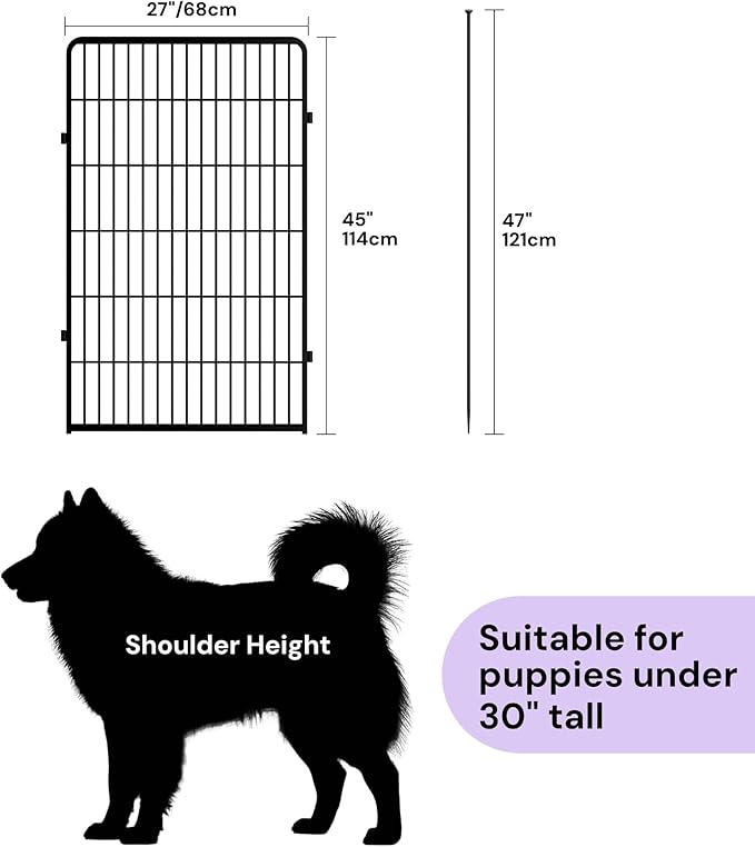SunsGrove Dog Playpen Outdoor, Heavy Duty 45 Inch 2 Panels Play Pen for Large Dogs, Free and Safe Play Dog Fence, Black