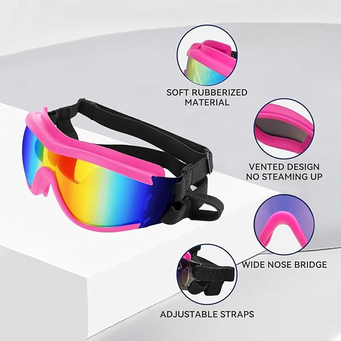 LESYPET Dog Goggles Medium Large Breed, UV Wind Dust Protection Medium Dog Sunglasses Eye Protection, Eye Wear Pet Glasses with Adjustable Strap for Outdoor Riding, Pink