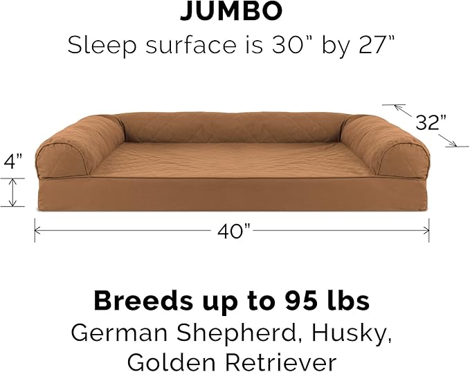 Furhaven Replacement Dog Bed Cover Quilted Sofa-Style, Machine Washable - Toasted Brown, Jumbo (X-Large)