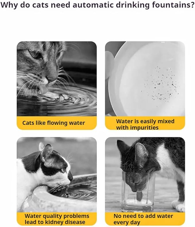 Ceramic Cat Water Fountain -50oz/1.5L Cat Fountain for Drinking- Pet Water Fountain for Cats Indoor - Automatic Water Dispenser Bowl - Cat Feeding & Watering Supplies for Small Dog，Black