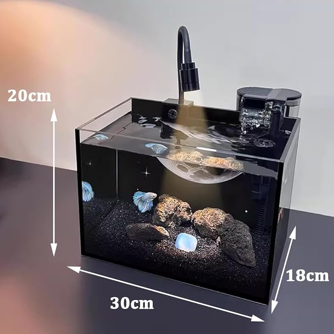 Betta Fish Tank Starter Kit, Aquarium with Lighting and Filtration System, Ultra-Clear Frameless Leak-Proof Tank, Suitable for Keeping Betta Fish