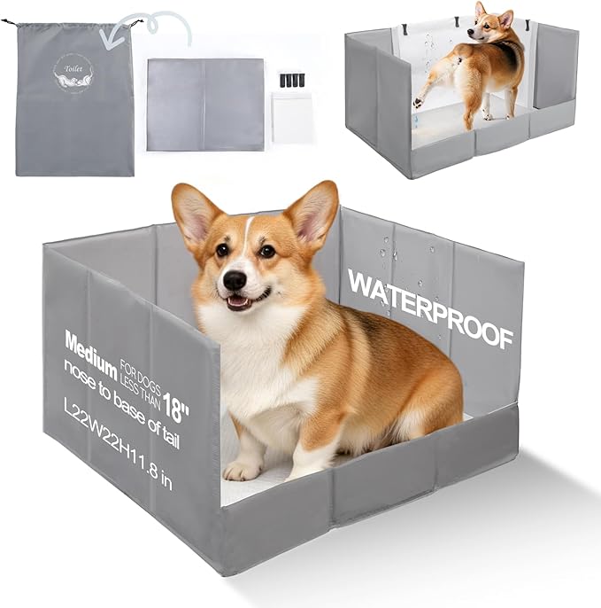 Dog Litter Box, Pee Pad Holder Foldable, 22''x 22'' Indoor Dog Potty Tray for Medium Dogs, High Walls, Seamless, No Assembly, Waterproof, Easy to Clean, No Spill,Portable for Travel