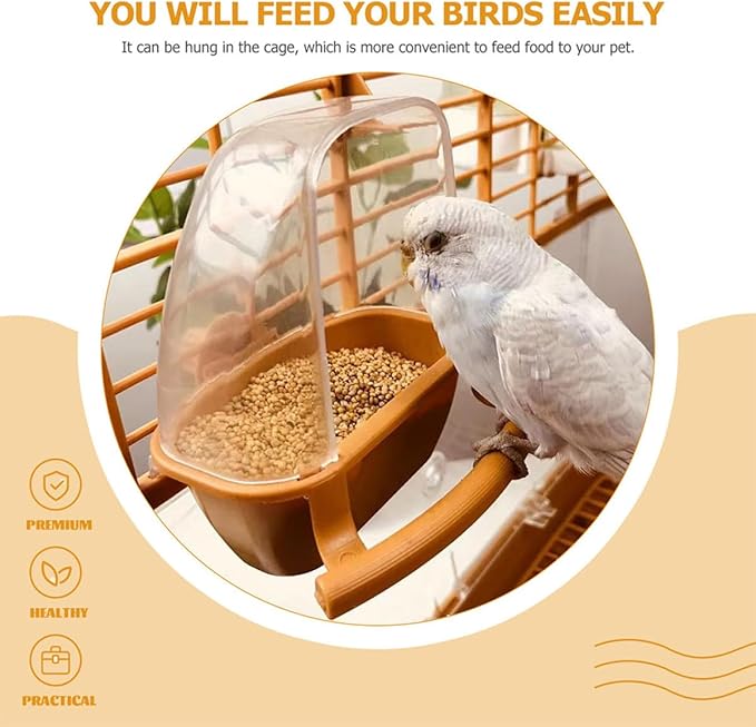 NUOBESTY 2pcs Hanging Bird Feeder and Water Bowl Set for Parakeets and Cockatiels, Brown Plastic Food Dispenser Cage Accessories for Bird Feeding and Watering Supplies