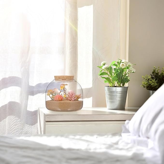 POPETPOP Glass Fish Tank with Cork Lid, Plant Terrarium, Tabletop Succulent Planter Aquarium, Betta Fish Tanks, Hydroponic Plants Terrarium for Home, Office Decor