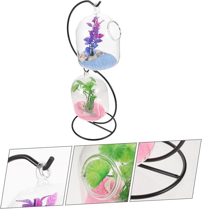 BESTOYARD Hanging Fish Tank with Stand 13In Desktop Aquarium Mini Betta Fish Bowl Tabletop Tank for Home Office Garden Decoration