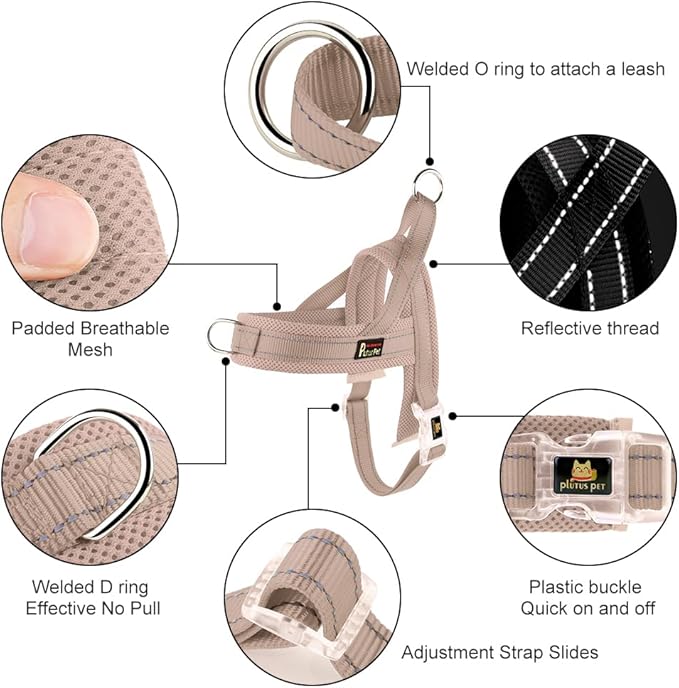 Plutus Pet No Pull Dog Harness with Breathable Mesh Padded, Adjustable Reflective Escape Proof Dog Harness, Quick Fit Dog Vest Harness for Small Medium Large Dogs(XL, Beige)