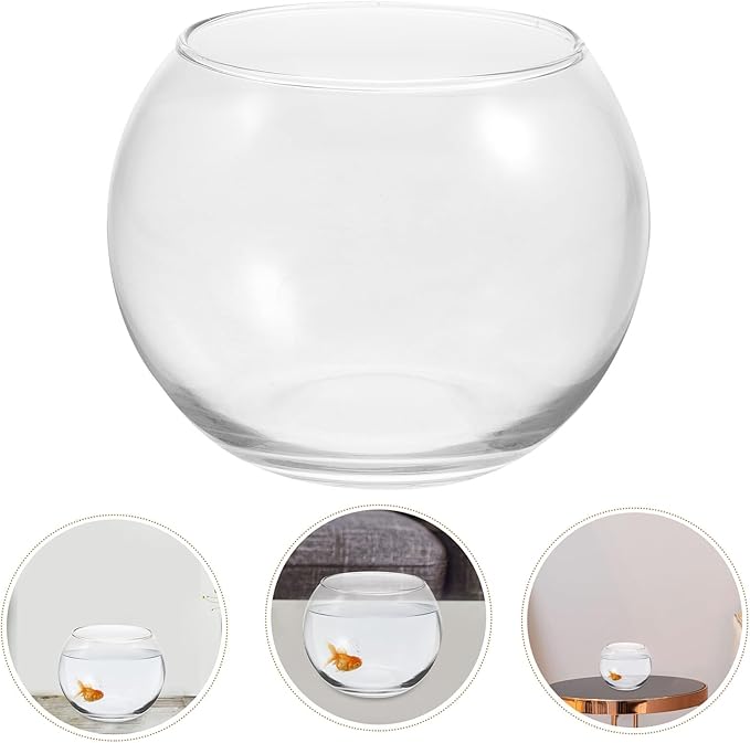 Glass Round Fish Bowl for Goldfish and Hydroponic Plants, 12-inch Glass Terrarium Aquarium for Office and Living Room Centerpiece