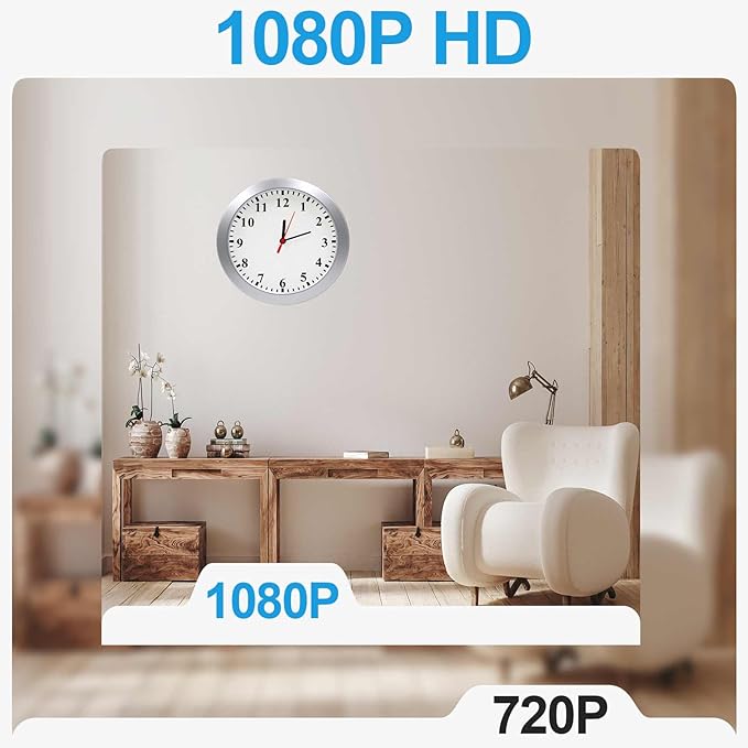 WiFi Wall Clock Camera 1080P, Indoor Security Camera with Motion Detection, Mini Wireless Cam with APP Control, Pet Surveillance for Home Security, Indoor, Office