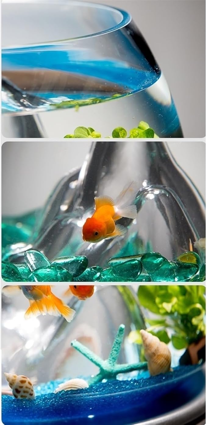 Fish Bowl Creative Desktop Glass Aquarium Tank with Raised Mountain Peak Modeling Decorative Living Room Transparent Glass Aquarium Aquarium Decorative Ornaments for Home Use Aquariums(19x25x16cm)