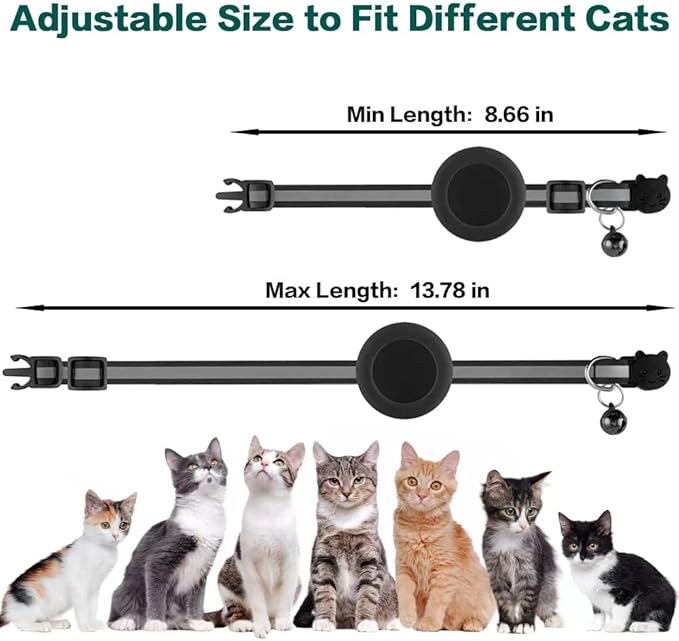 Airtag Cat Collar Breakaway, Reflective Kitten Collar with Apple Air Tag Holder and Bell for Girl Boy Cats, 0.4 Inches in Width and Lightweight(Purple)