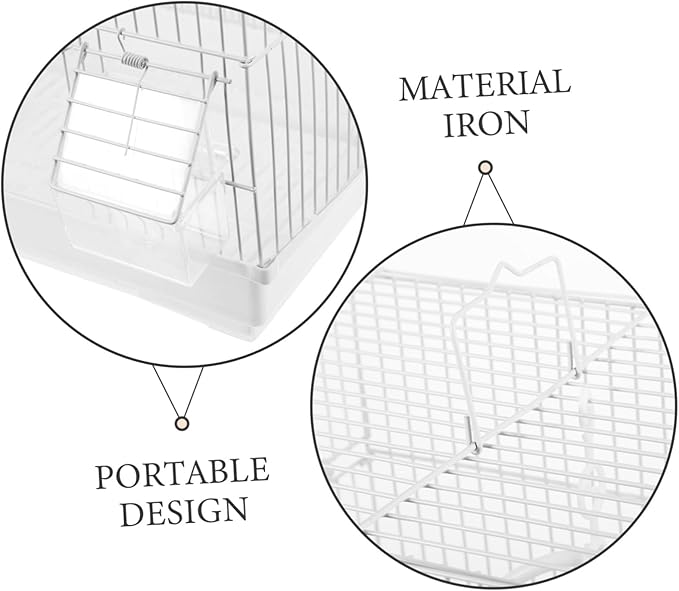 Generic Portable Metal Bird Carrier Cage for Parakeets Cockatiels and Birds Lightweight Travel Cage with Enhanced Airflow Wire Construction Stylish White Design for Home and Outdoor Use