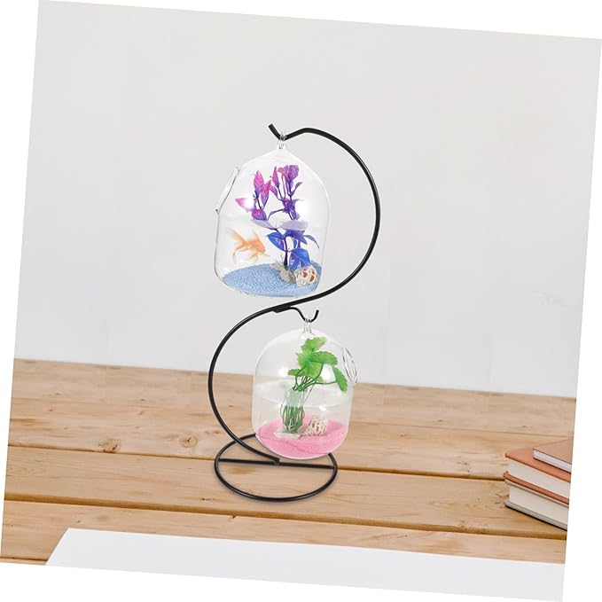 BESTOYARD Hanging Fish Tank with Stand 13In Desktop Aquarium Mini Betta Fish Bowl Tabletop Tank for Home Office Garden Decoration