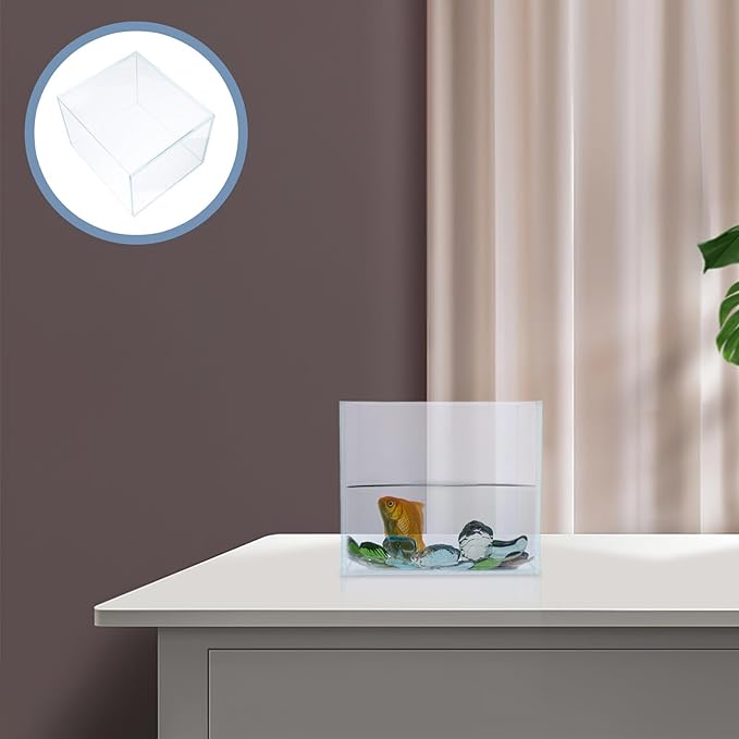 Mini Betta Fish Tank Desktop Aquarium 15x11x13 Cm Ultra- Glass Small Fish Bowl Space-Saving Design for Office