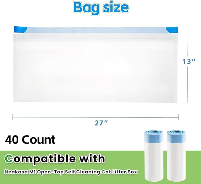 Litter Bags Compatible with pet pivot litter box and NeakasaM1 Open-Top Self-Cleaning Cat Litter Box, 2 Rolls Cat Litter Waste Receptacles Bags (40 Count)