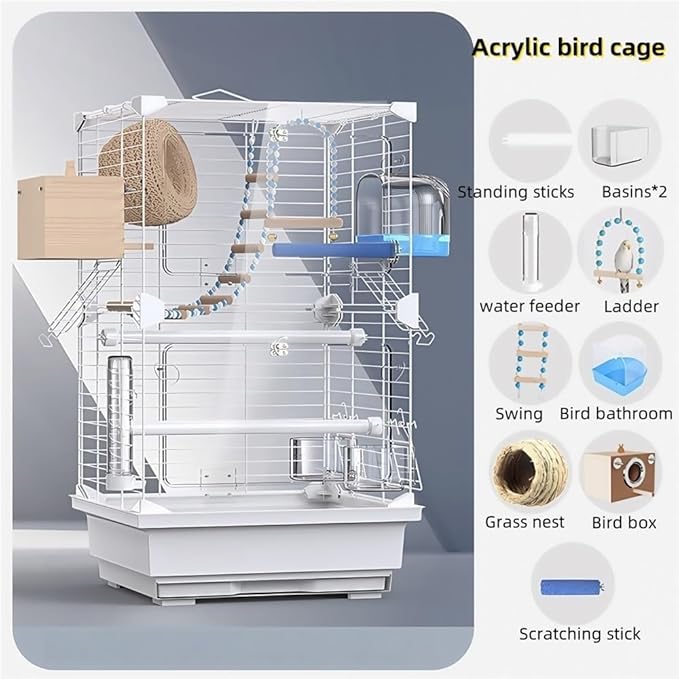 24.8-Inch Acrylic Bird Cage, Transparent Parrot Cages with Metal Frame, Large Birdcage for Lovebirds, Canaries