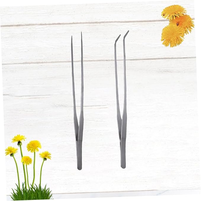 FRCOLOR 4pcs Stainless Steel Plant Tweezers Straight Curved Aquatic Tools for Fish Tank Maintenance Resistant for Precise Plant Positioning