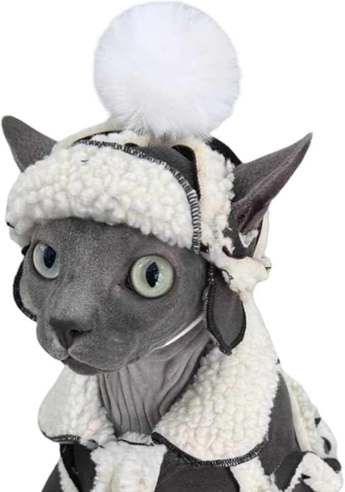 Cat Hats for Cats Only, Warm Cat‘s Beret Hat with Ear Holes, Pilot Cap Tiny Pets Party Costume, Cat Headwear Mini Hat SnugFit Sliding Toggles for Best Fit (Grey, Small (4-9.9 lbs))