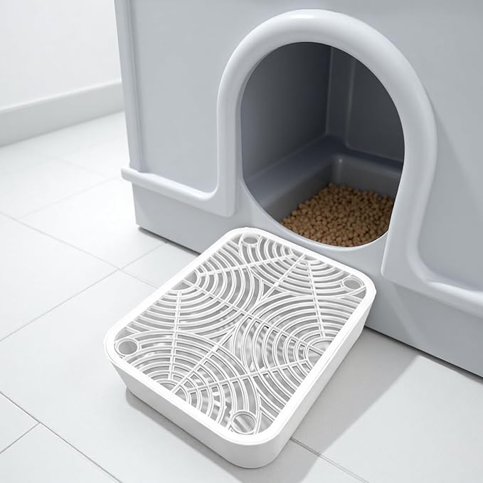 Cat Litter Box Ramp, 11.8 x 9.8 x 2 in, with Filter Function, Effectively Clean Cat Paws, Prevent Litter Scatter, White