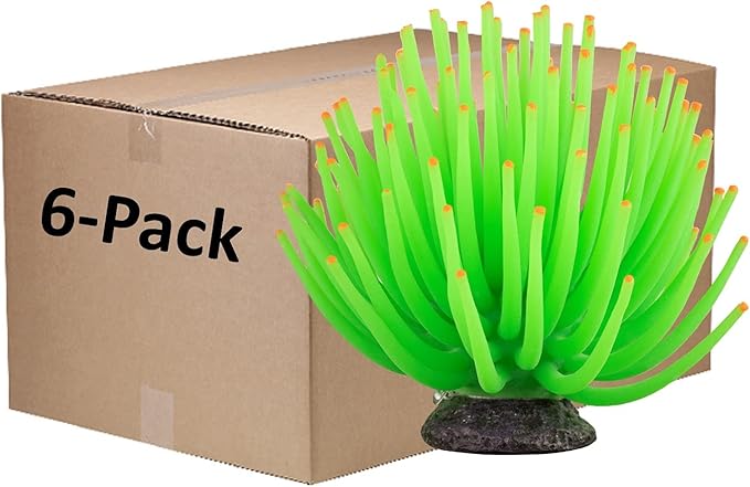 GloFish Anemone Ornament, Detailed Aquarium Ornament, Large Green, Creates A Glowing Effect (Pack of 6)