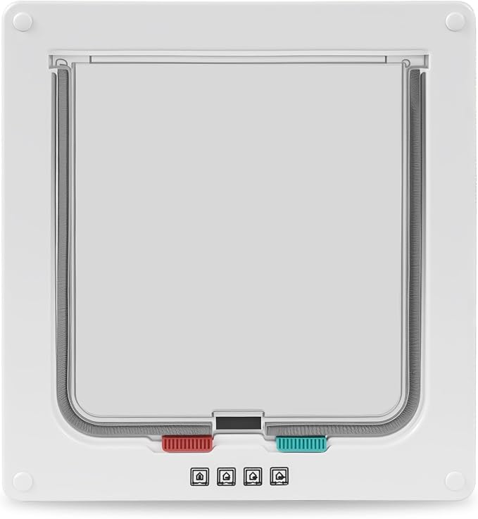 Cat Door- 4-Way Locking Option, Weatherproof & Secure Cat Flap with Easy Installation Kit for Interior/Exterior Doors and Walls (L)