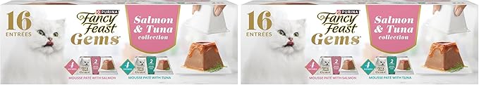 Fancy Feast Gems Pate Cat Food Mousse Salmon or Tuna and a Halo of Savory Gravy Wet Cat Food Variety Pack - 8 ct. Boxes (Pack of 2)