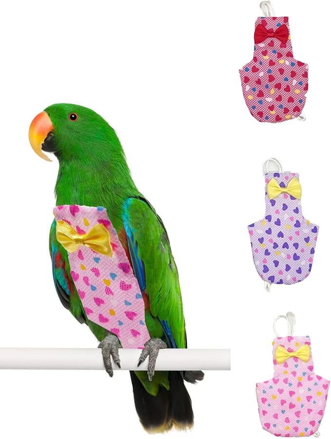 Cute Birds Suit Parrots Holiday Reusable Heart Pattern Decoration Pet Bird Clothes 2 Sizes for Parrot Pet Chicks 3 PCS