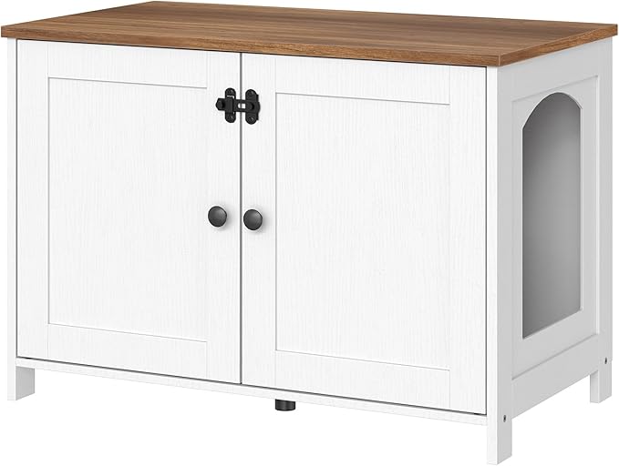 HOOBRO Litter Box Enclosure, Cat Litter Box Furniture with Removable Divider, Hidden Litter Box Furniture, Wooden Cat House, End Side Table, 31" L x 17.5" W x 19.7" H, White and Walnut WH03MW01G2