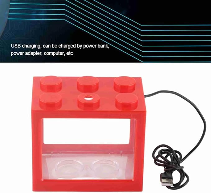 Mini USB LED Aquarium Fish Bowl Plastic Tank with White Light for Desk Tabletop Decor Energy-Saving Office Accent(Red)