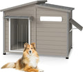 43" L Outdoor Extra Large Dog House with Removable Floor, Raised Feet, Anti-Chewing Iron Frame – Wooden Kennel with Asphalt Roof, Window for Indoor/Outdoor Use, Ideal for Medium to Large Dogs