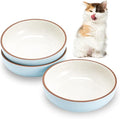 5.3 in Ceramic Cat Dishes - Shallow Food Bowls for Small Pets, 3 Pack for Food and Water - Blue
