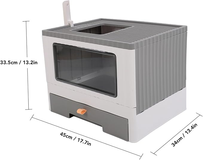 Cat Litter Box, Enclosed Cat Litter Boxes Foldable Toilet Box Potty with Front Door and Scoop Top Entry for Adult Kitten, 17.7x13.4x13.2in (Gray)