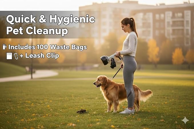 Portable Dog Pooper Scooper Set with 100 Leak-Proof Bags & Leash Clip – 3-in-1 Handheld Pet Waste Remover for Small & Medium Dogs – Lightweight, One-Handed Pickup – Sanitary & No-Mess Cleanup