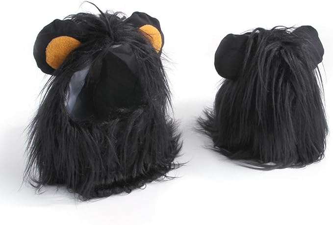 Qiansail Lion Mane Wig for Cats, Funny Bunny Ears Cute Dog Hats Cat Apparel Costume Pet Clothing Accessories for Halloween Cosplay Party