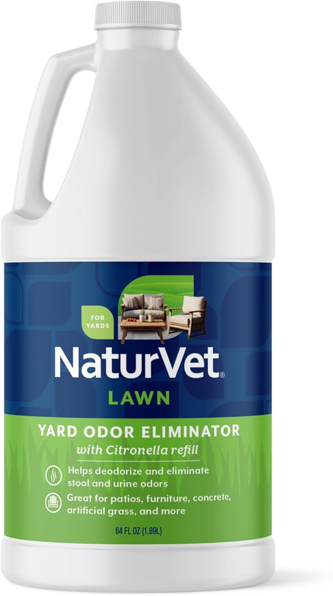 NaturVet – Yard Odor Eliminator Plus Citronella Spray – Eliminate Stool and Urine Odors from Lawn and Yard – Designed for Use on Grass, Patios, Gravel, Concrete & More – 64oz Refill (No Hose Nozzle)